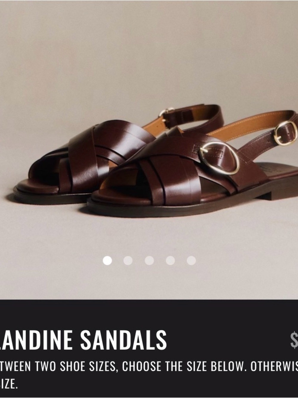 Sézane Low Blandine Chocolate Leather Cross-Strap Sandals with Gold Buckle - Picture 3 of 8